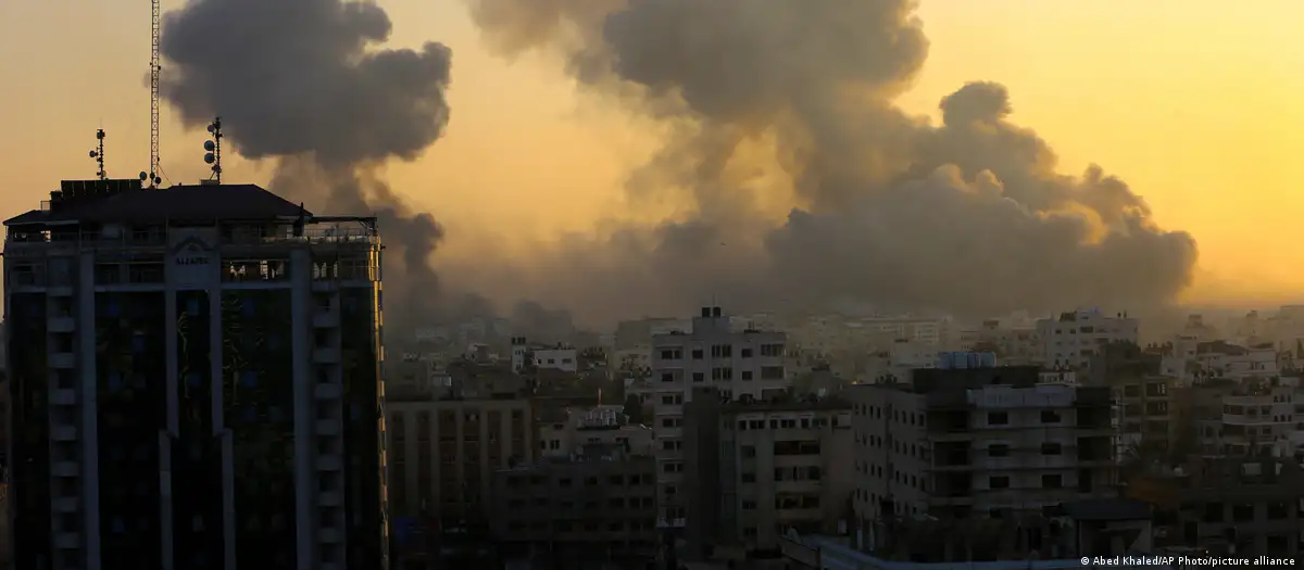 Smoke and dust rises above a densely populated area of Gaza City