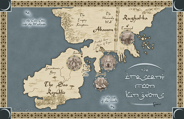 Karte fiktiver Königreiche in Throne of the Crescent Moon von Saladin Ahmed; Foto: © saladinahmed.com