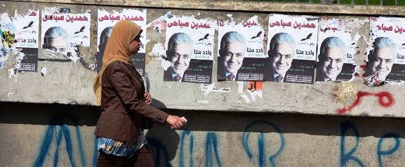 Sabahi campaign posters in Cairo (photo: AP)