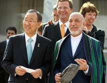 Ban Ki-Moon, Guido Westerwelle, Hamid Karzai (photo: dpa)