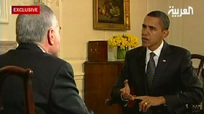 Barack Obama during the Al-Arabiya interview (photo: DW)