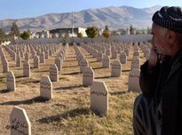 Man sits in a graveyard where the dead of the 1988 gas attack on Halabja were laid to rest (photo: AP)