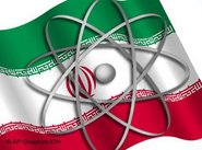 Iranian flag with nuclear symbol (image: AP)