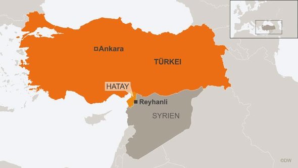 Karte zeigt Anschlagsort im Südosten der Türkei; Foto: DW