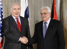 Palästinenserpräsident Abbas und Israels Ministerpräsident Netanjahu in Washington; Foto: AP