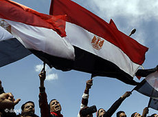 Demonstranten schwenken ägyptische Fahnen in Kairo; Foto: dapd