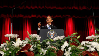 US-Präsident Obama spricht in der Cairo University; Foto: AP