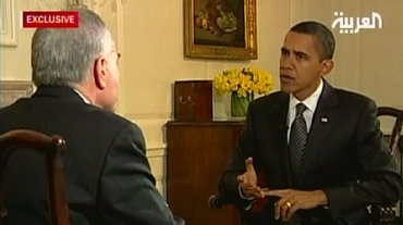 Obama beim TV-Sender Al-Arabiya; Foto: DW