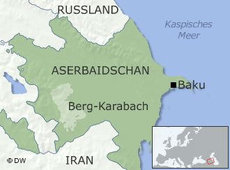 Karte Aserbaidschans, Berg-Karabachs, Irans und Russlands; &amp;copy DW