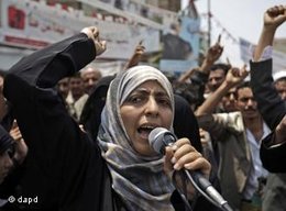 Tawakkul Karman während einer Kundgebung gegen Präsident Saleh in Sana'a; Foto: dapd