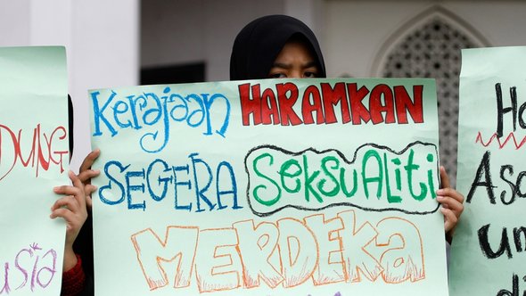 Demonstration gegen Freiheiten von Homosexuellen in der Nähe von Kuala Lumpur; Foto: AP