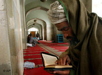 An Afghan Muslim in a mosque, reading the Koran (photo: AP)