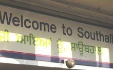 'Welcome to Southhall' sign at the London Southhall railway station (photo: Arian Fariborz)
