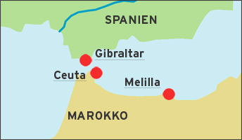 Map showing the locations of the Spanish enclaves of Ceuta and Melilla (map: DW)