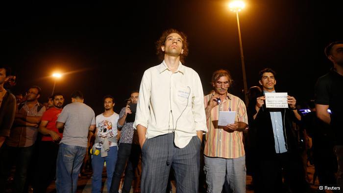Artist Erdem Gunduz in the middle of his silent protest in Istanbul (photo: Reuters)