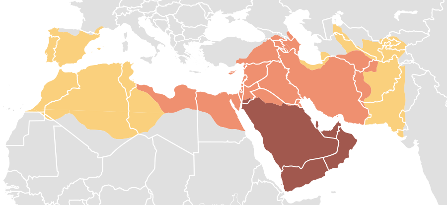 Karte von der maximalen Ausdehnung des islamischen Kalifats in der Frühzeit; Foto: Wikimedia Commons