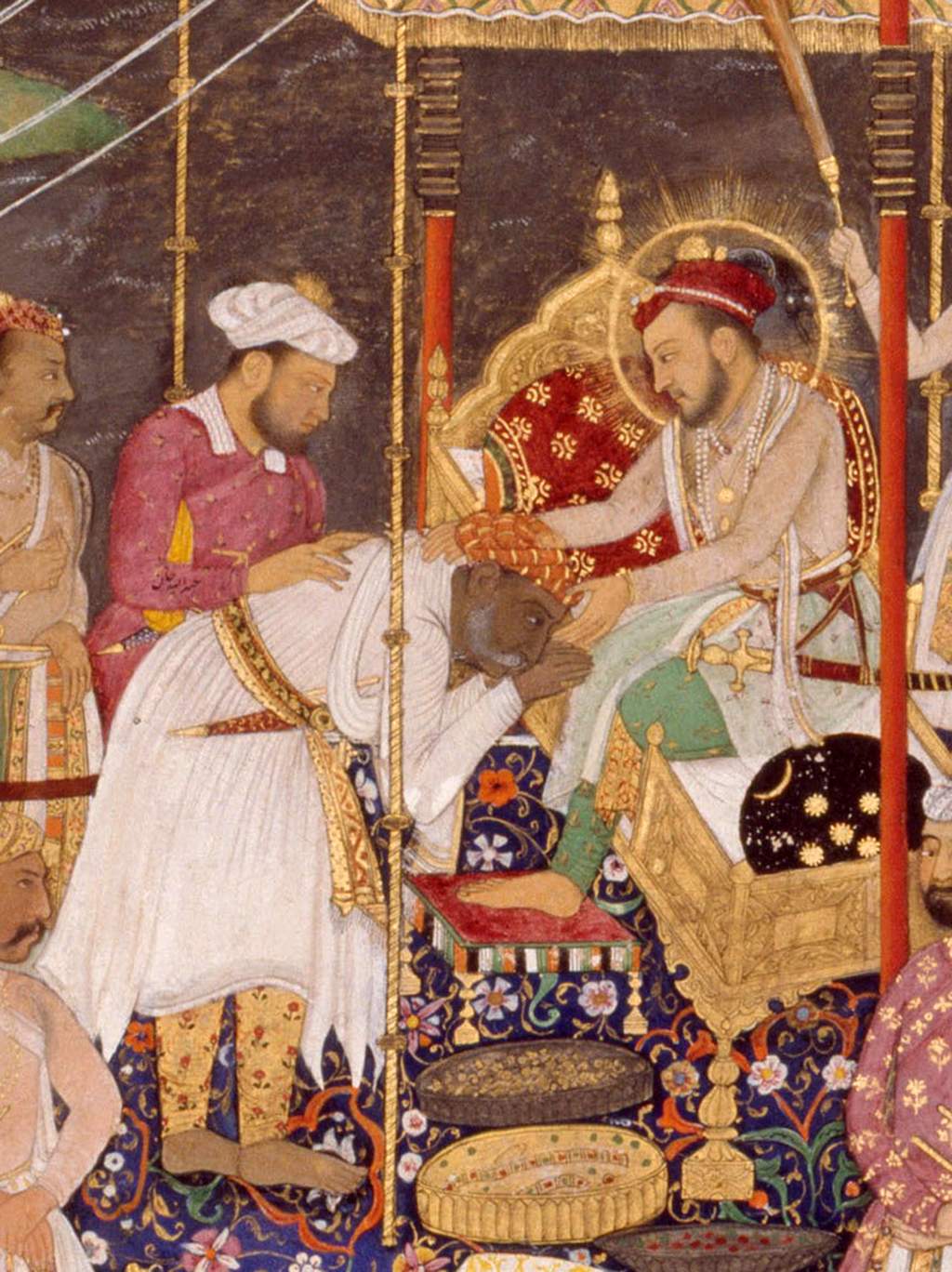 Shah Jahan empfängt den besiegten Rajputenfürsten Rana Amar Singh. Indien, um 1640. Detail; Quelle: © bpk / Staatliche Museen zu Berlin, Museum für Islamische Kunst / Ingrid Geske