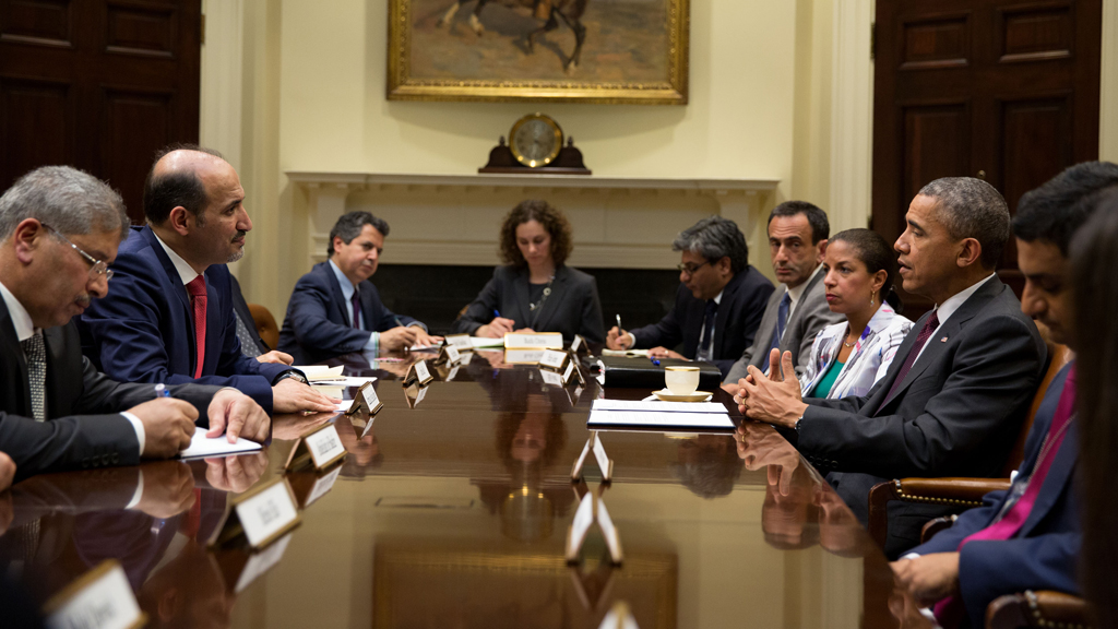 Syriens Oppositionsführer Ahmad al-Jabar und U.S. Präsident Barack Obama am 13. Mai 2014 in Washington; Foto: Picture-alliance/AA