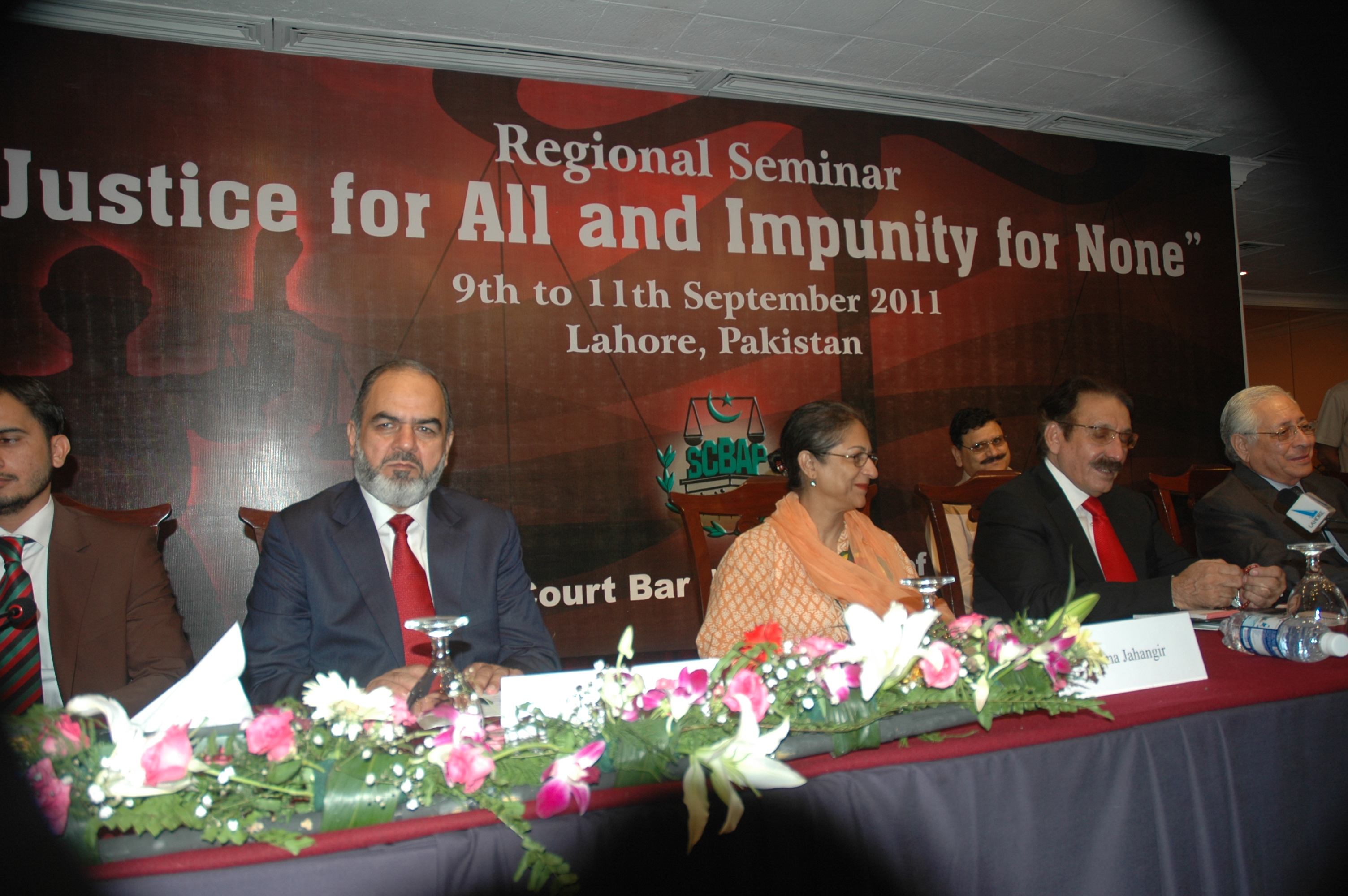 Asma Jahangir, centre, at the regional seminar "Justice for all and impunity for none" in 2011 (photo: Right Livelihood Award Foundation)