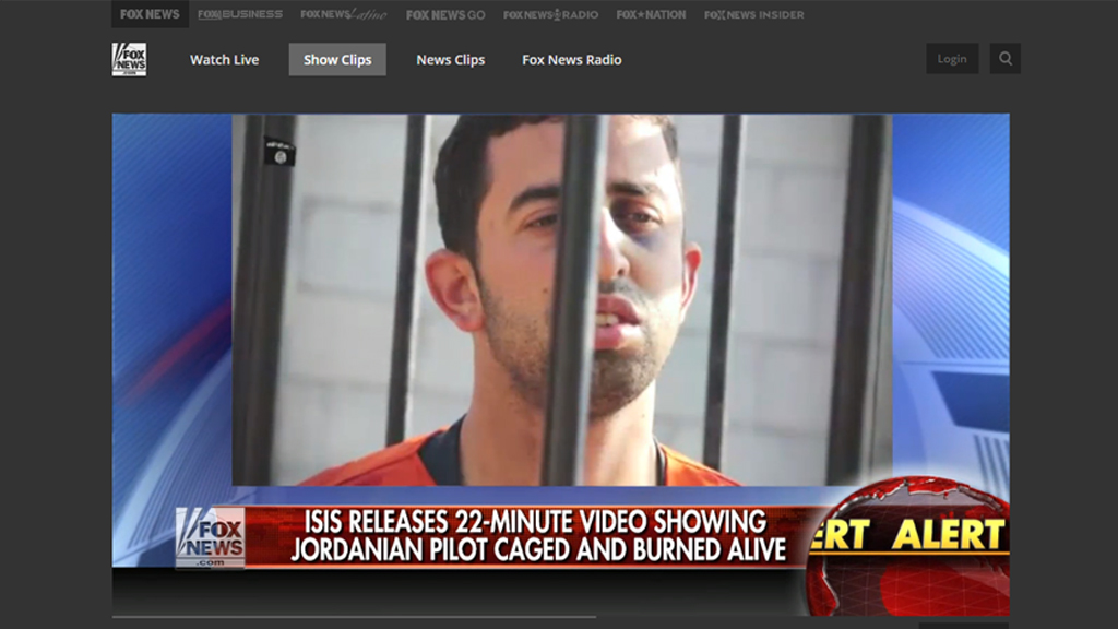 تغطية الإعلام الأمريكي الإخبارية بخصوص الطيار الأردني الكساسبة. Quelle: Fox News
