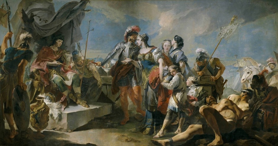 لوحة الفنان غياندومينيكو تيبولوس رسمها عام 1717 : زنوبيا أمام الإمبراطور الروماني أورليانوس. Foto: picture-alliance