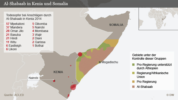Infografik Ausbreitung der Al-Shabaab-Miliz in Ostafrika