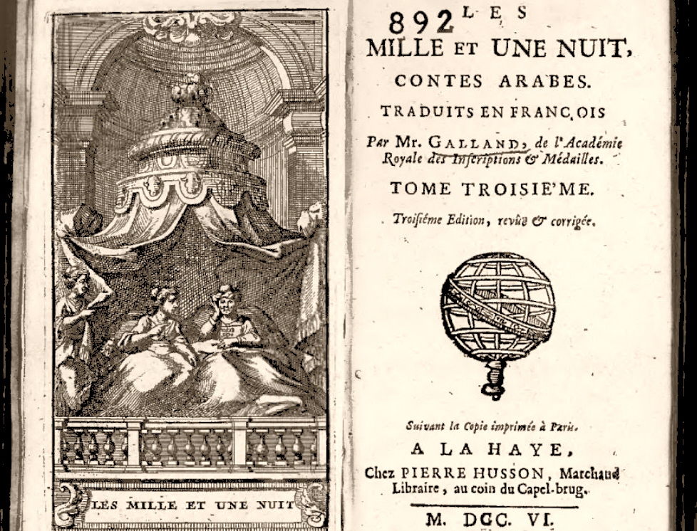 غلاف الترجمة الفرنسية لحكايات ألف ليلة وليلة من ترجمة المستشرق الفرنسي أنتوني غلاند. 