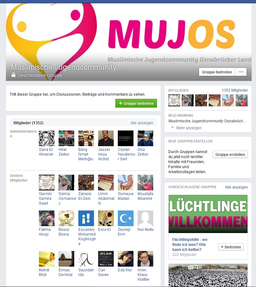 Screenshot der Facebookseite "Muslimische Jugendcommunity Osnabrücker Land"