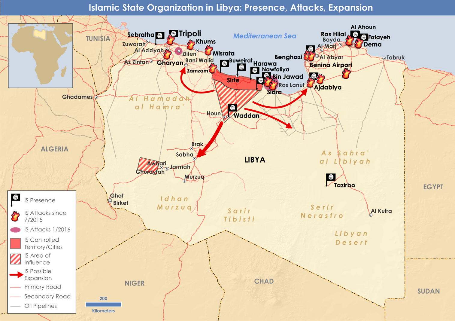 Ausweitung und militärische Operationen des "Islamischen Staates" in Libyen im Januar 2016; Quelle: privat