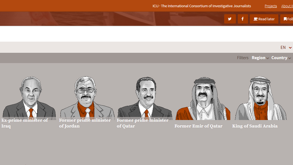 Panama-Enthüllungen; Screenshot der ICIJ-Seite (The International Consortium of Investigative Journalists)