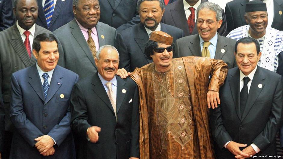 Arabische Diktatoren: Tunesiens Ben Ali, Ägyptens Mubarak, Jemens Saleh und Libyens Gaddafi; Foto: dpa/picture-alliance