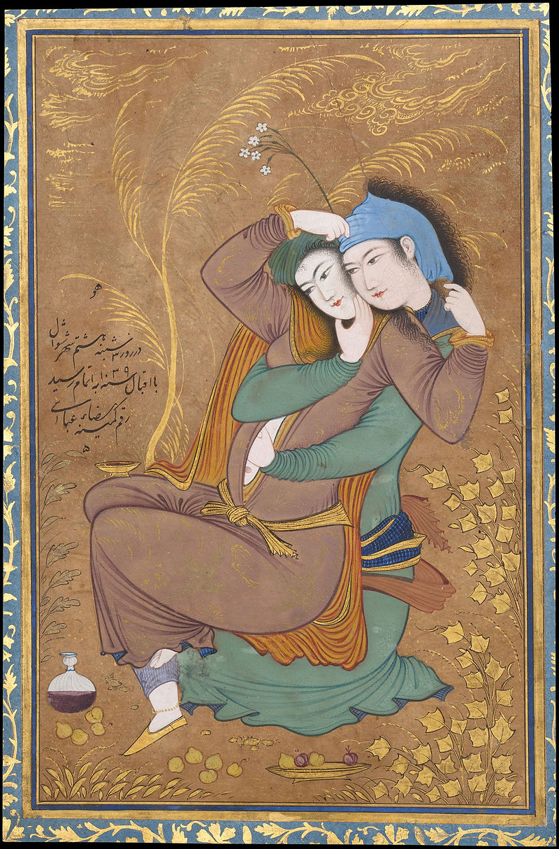 Persische Miniatur von Reza Abbasi zeigt zwei Liebende (1629-1630); Quelle: Wikipedia