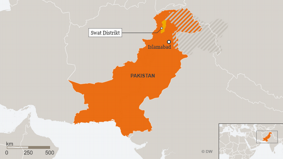 A map of Pakistan highlighting the Swat District (source:DW)