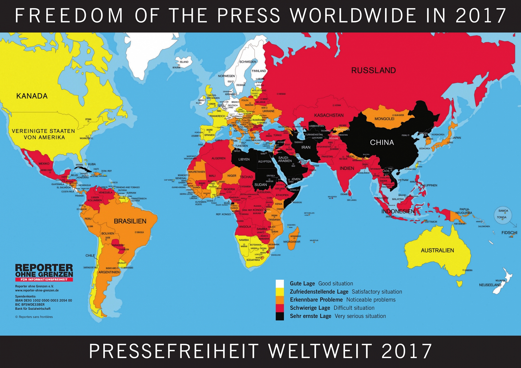 Rangliste der Pressefreiheit 2017, Quelle: Reporter ohne Grenzen