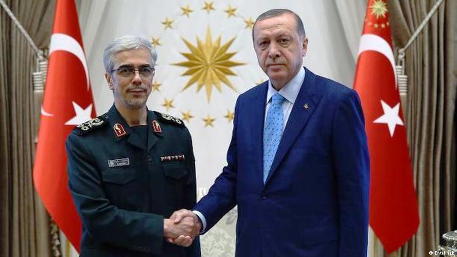 President of Turkey Recep Tayyip Erdogan shakes hands with Mohammad-Hossein Bagheri, Iran's chief-of-staff, at a meeting in Turkey, August 2017 (photo: Entekhab)