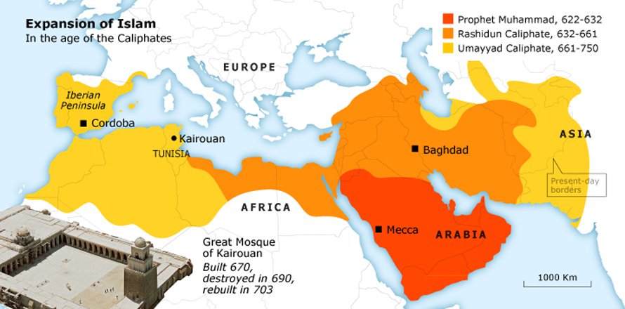 Karte zur Ausbreitung des Islam im Nahen und Mittleren Osten; Foto: fanack.com