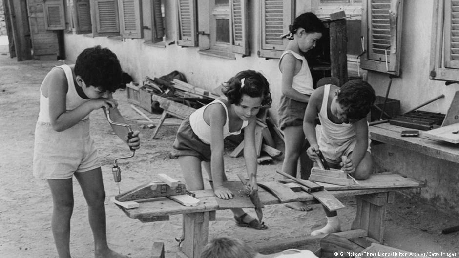 Children learning carpentry skills at the Givat Brenner Kibbutz, Israel, circa 1950 (photo by George Pickow/Three Lions/Hulton Archive/Getty Images)