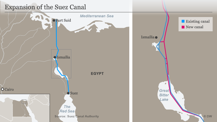 Infografik: Erweiterung des Suezkanals; Quelle: DW