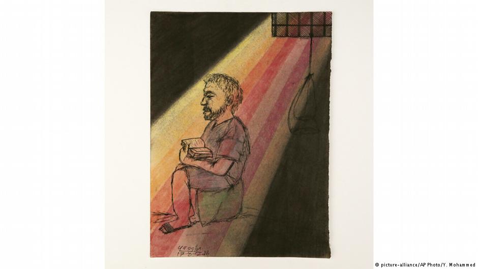 Drawing of a man in a prison cell (photo: picture-alliance/AP Photo/Y. Mohammed)