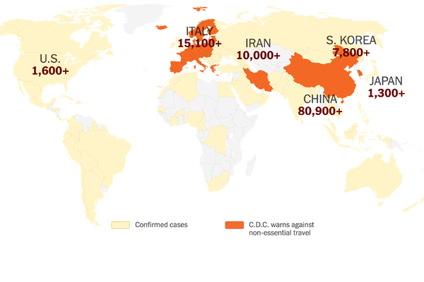 Spread of the coronavirus (source: New York Times)