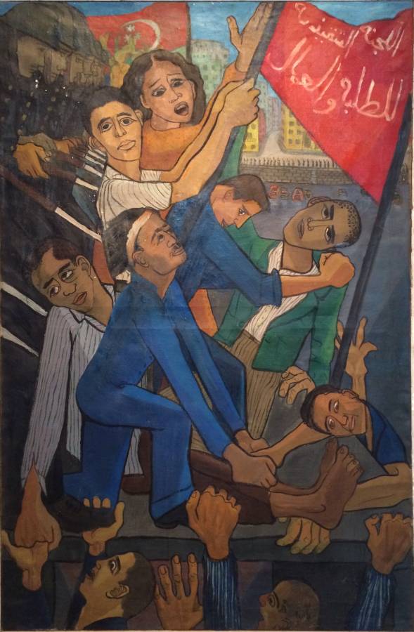 "لوحة "كوبري عباس" 1955 للفنانة المصرية جاذبية سرّي تستعيدُ احتجاجات جرت في المنطقةِ الصناعيةِ في "المحلة الكبرى" في مصر في عام 1947.  (photo: Sultan Sooud Al Qassemi)