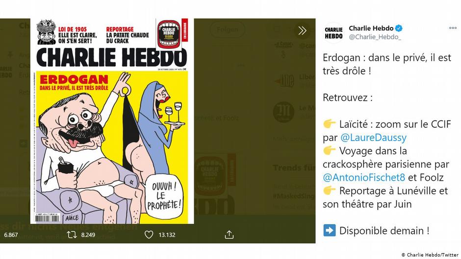 Erdogan caricature published by French satirical magazine Charlie Hebdo (photo: Charlie Hebdo/Twitter) 