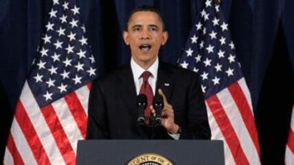 US-Präsident Obama während seiner Rede zu Libyen an der National Defense University in Washington; Foto: dapd