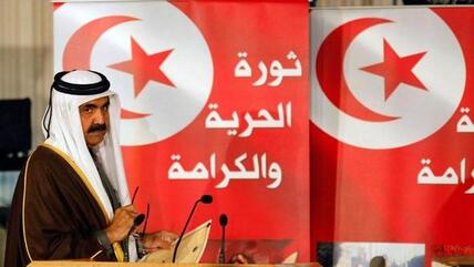 Sheik Hamad bin Khalifa al-Thani, Amir von Katar, bei seiner Rede anlässlich des Revolutionsbeginns in Tunesien; Foto: Reuters