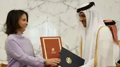 Katars Regierungschef Mohammed bin Abdulrahman Al-Thani mit der deutschen Außenministerin