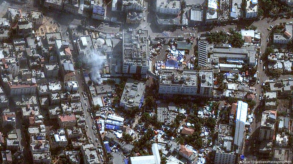 Satellite image of the Al-Shifa Hospital in Gaza City at the centre of dense urban development