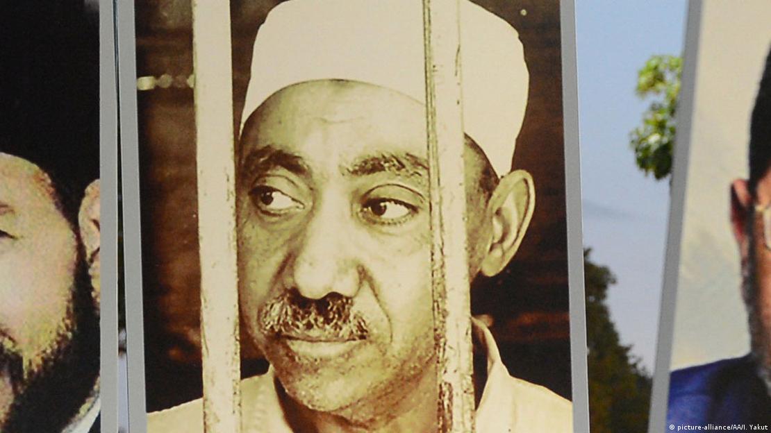 Journalist Sayyid Qutb, Muslim Brotherhood intellectual behind bars during his trial in Egypt in the mid-1960s
