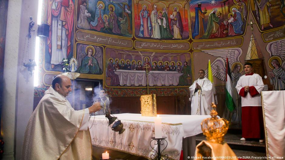 Mass is celebrated in the Holy Family Church, Gaza