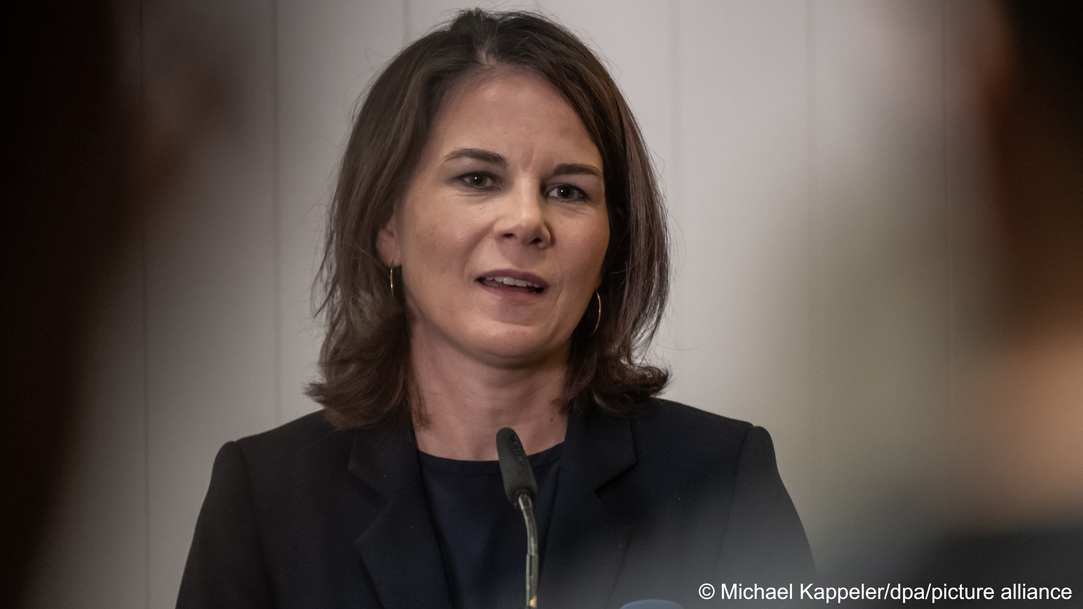 German Foreign Minister Annalena Baerbock speaks to the press during a visit to Israel on 11 November 2023