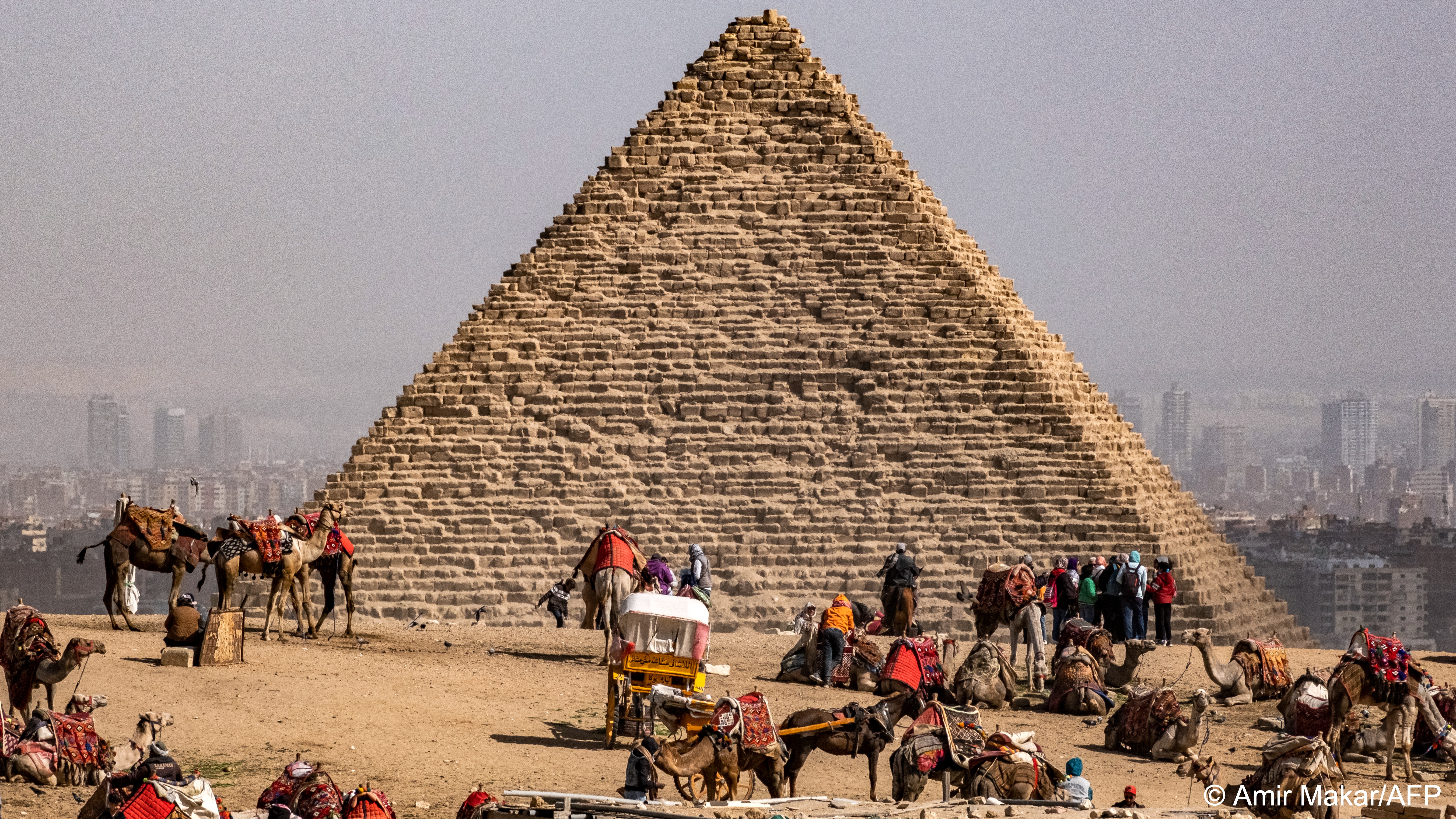 Menkaure pyramid, pictured in February 2023, was originally encased in granite but over time lost part of its covering